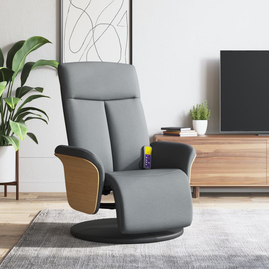 Fauteuil de massage réglable avec repose-pieds en tissu gris clair