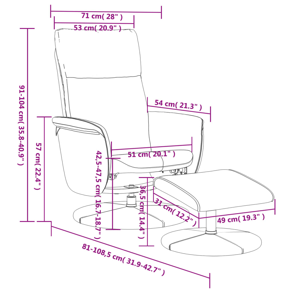 Fauteuil réglable avec repose-pieds en cuir artificiel