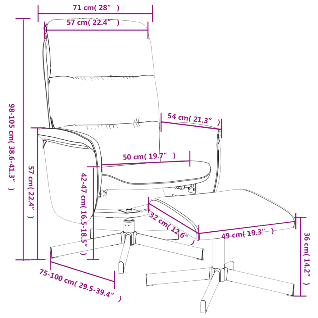 Fauteuil verstelbaar met voetenbank stof