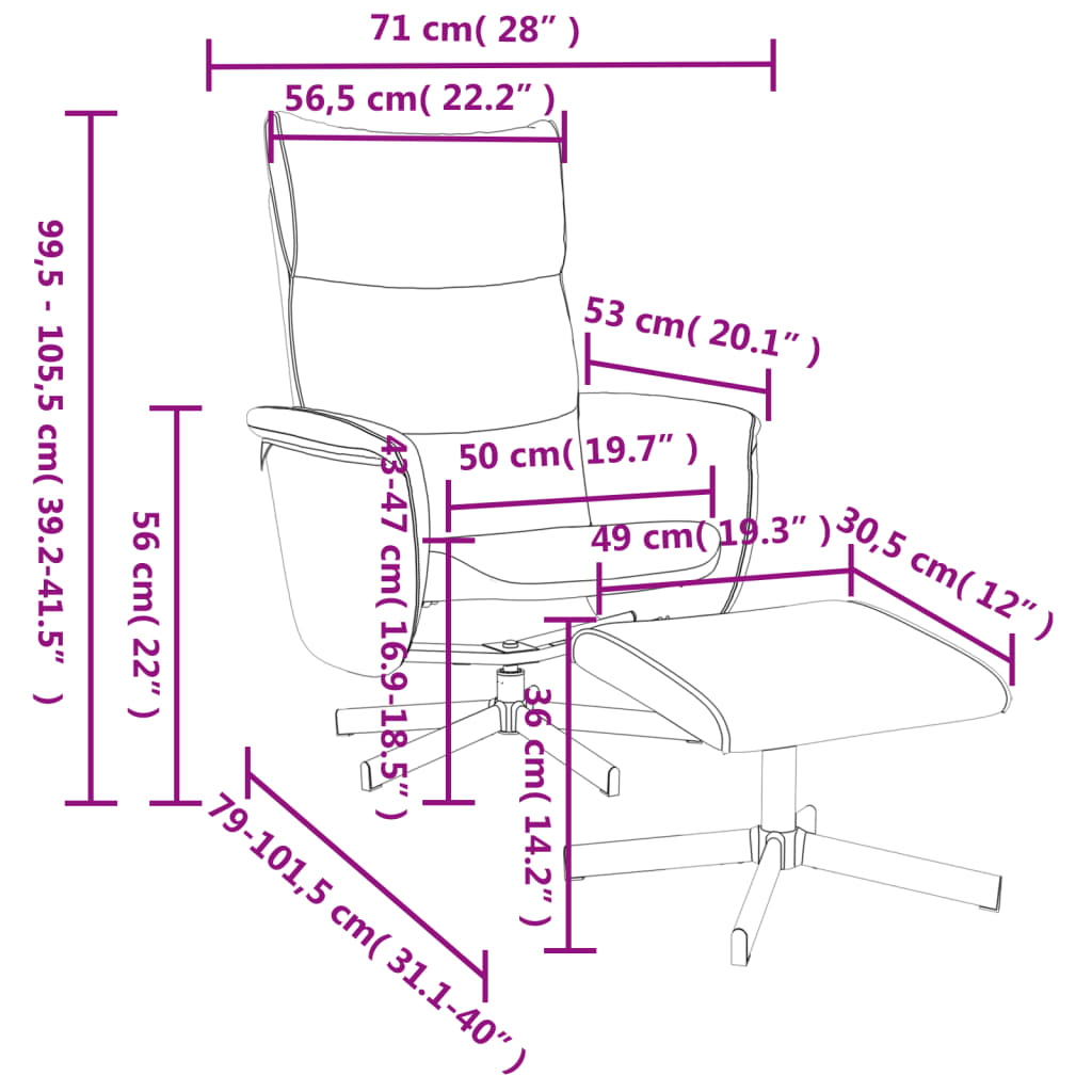 Fauteuil réglable avec repose-pieds en cuir artificiel