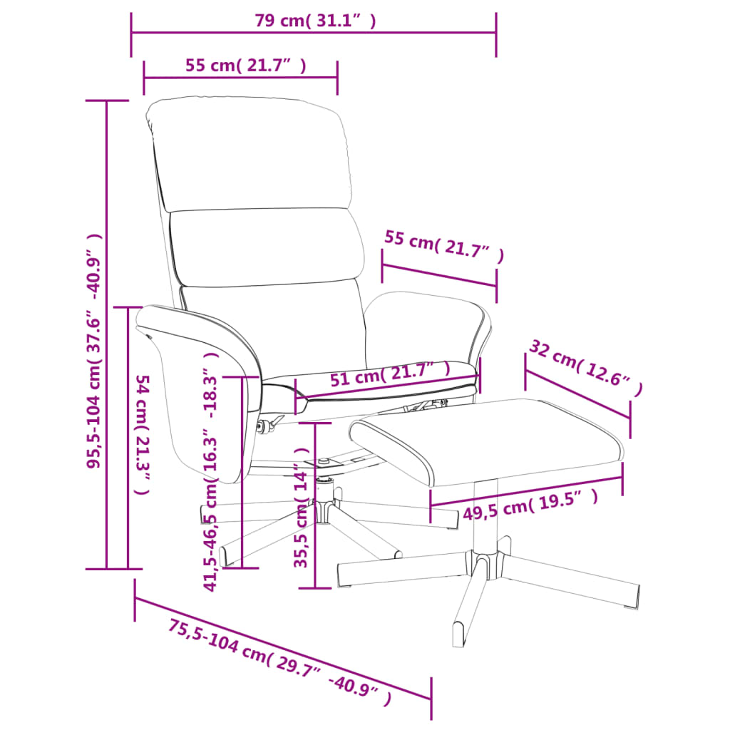 Fauteuil réglable avec repose-pieds en tissu