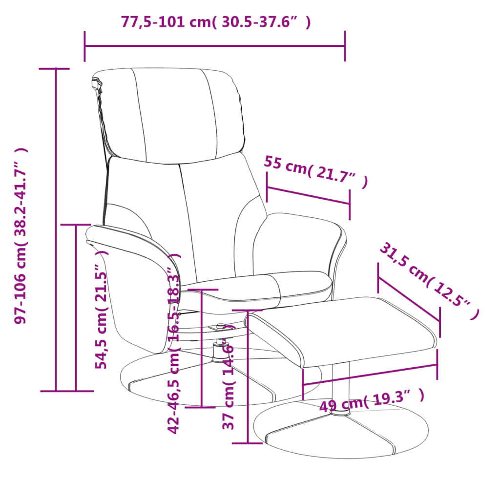 Fauteuil verstelbaar met voetenbankje kunstleer