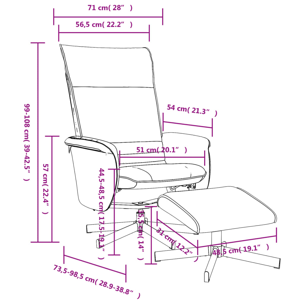 Fauteuil verstelbaar met voetenbankje kunstleer