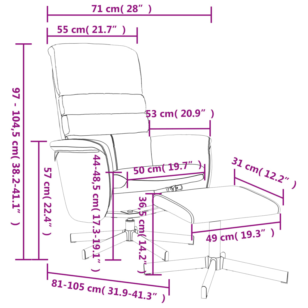 Fauteuil réglable avec repose-pieds en cuir artificiel