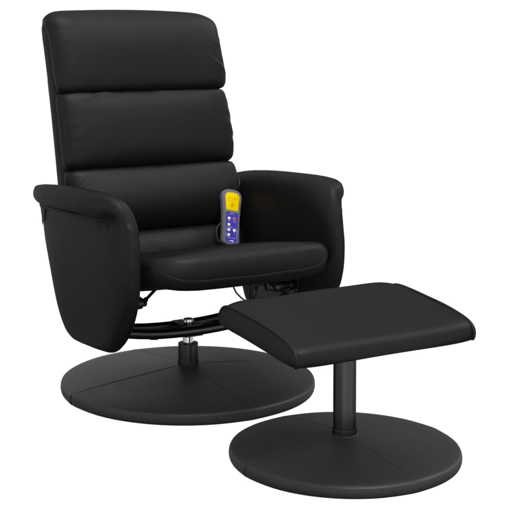 Fauteuil de massage réglable avec repose-pieds en cuir artificiel noir