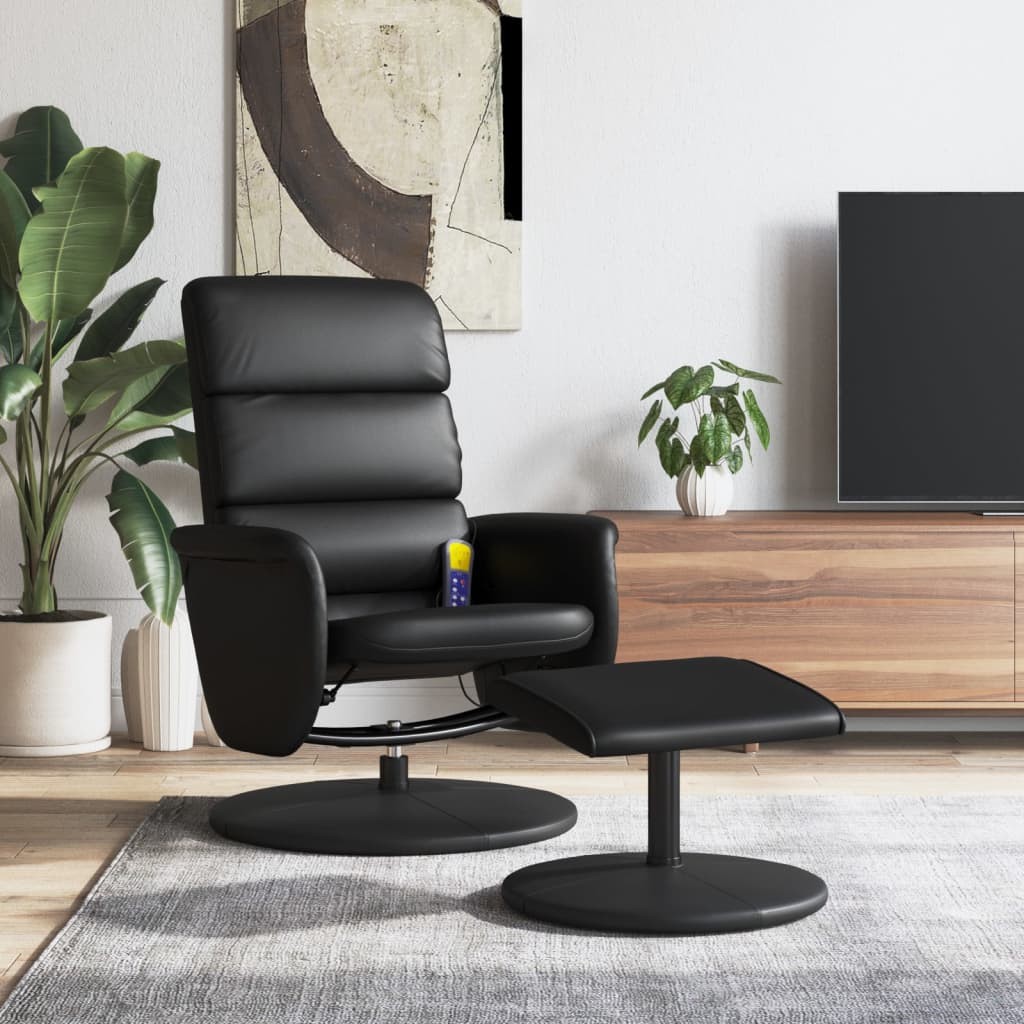 Fauteuil de massage réglable avec repose-pieds en cuir artificiel noir