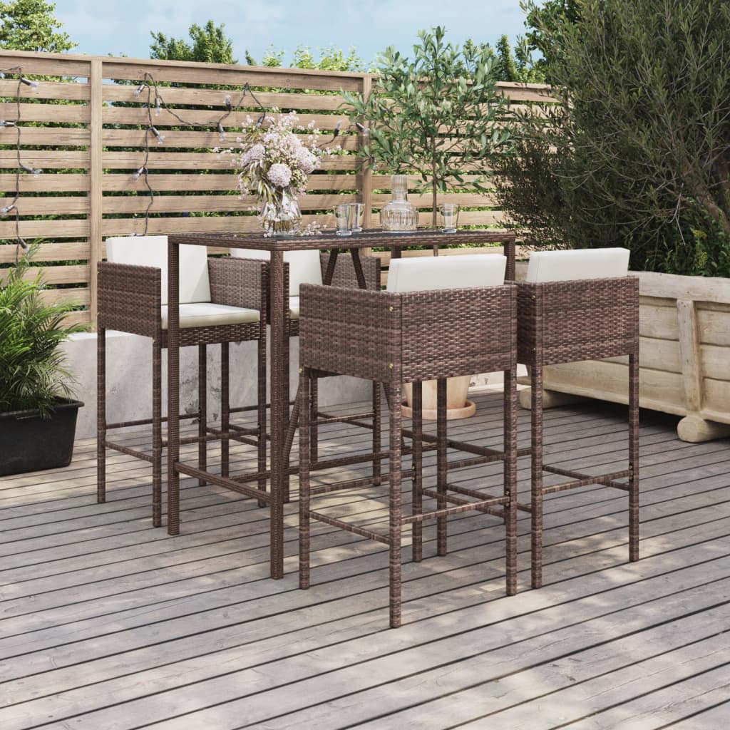 5-delige Tuinbarset met kussens poly rattan