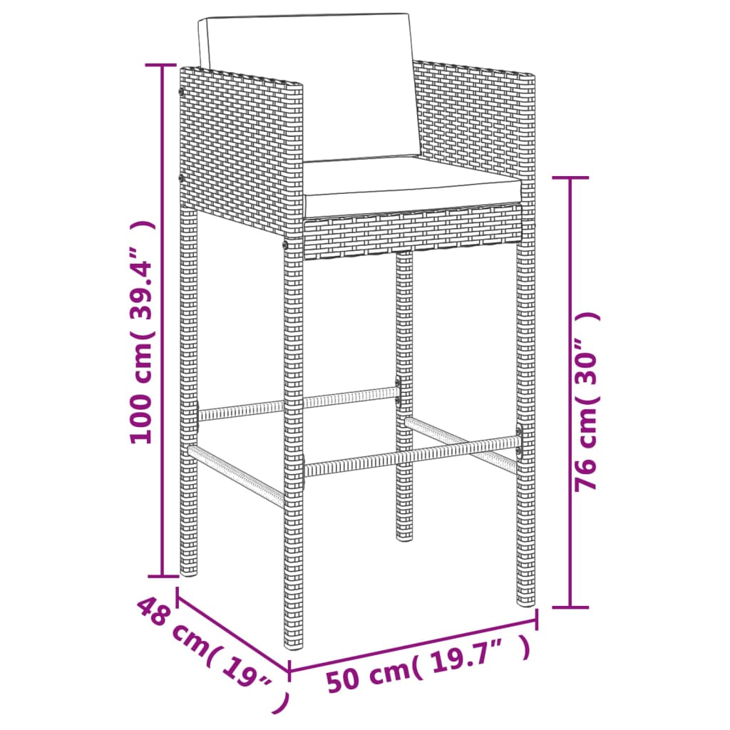 Ensemble de bar de jardin 7 pièces avec coussins en polyrotin