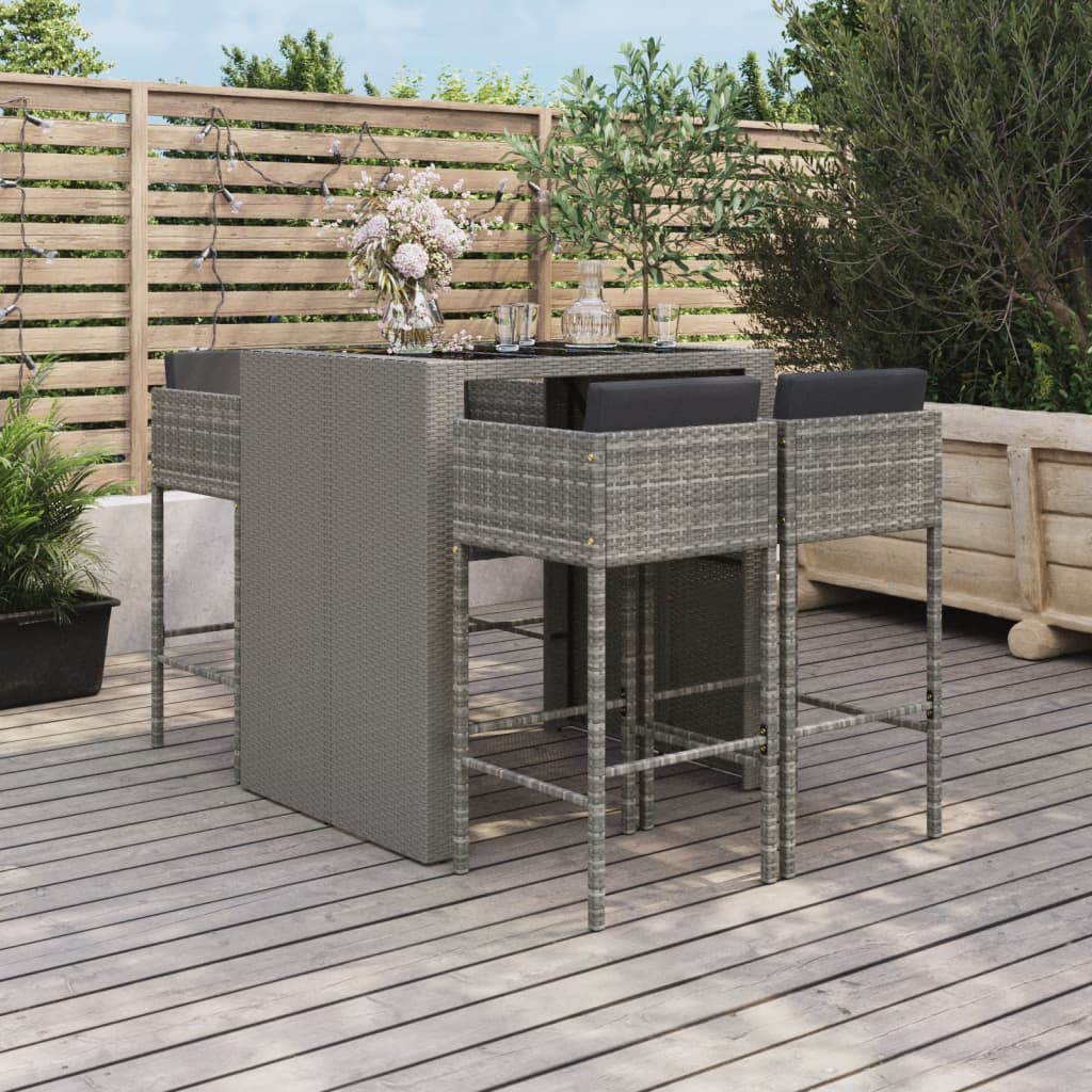 5-delige Tuinbarset met kussens poly rattan