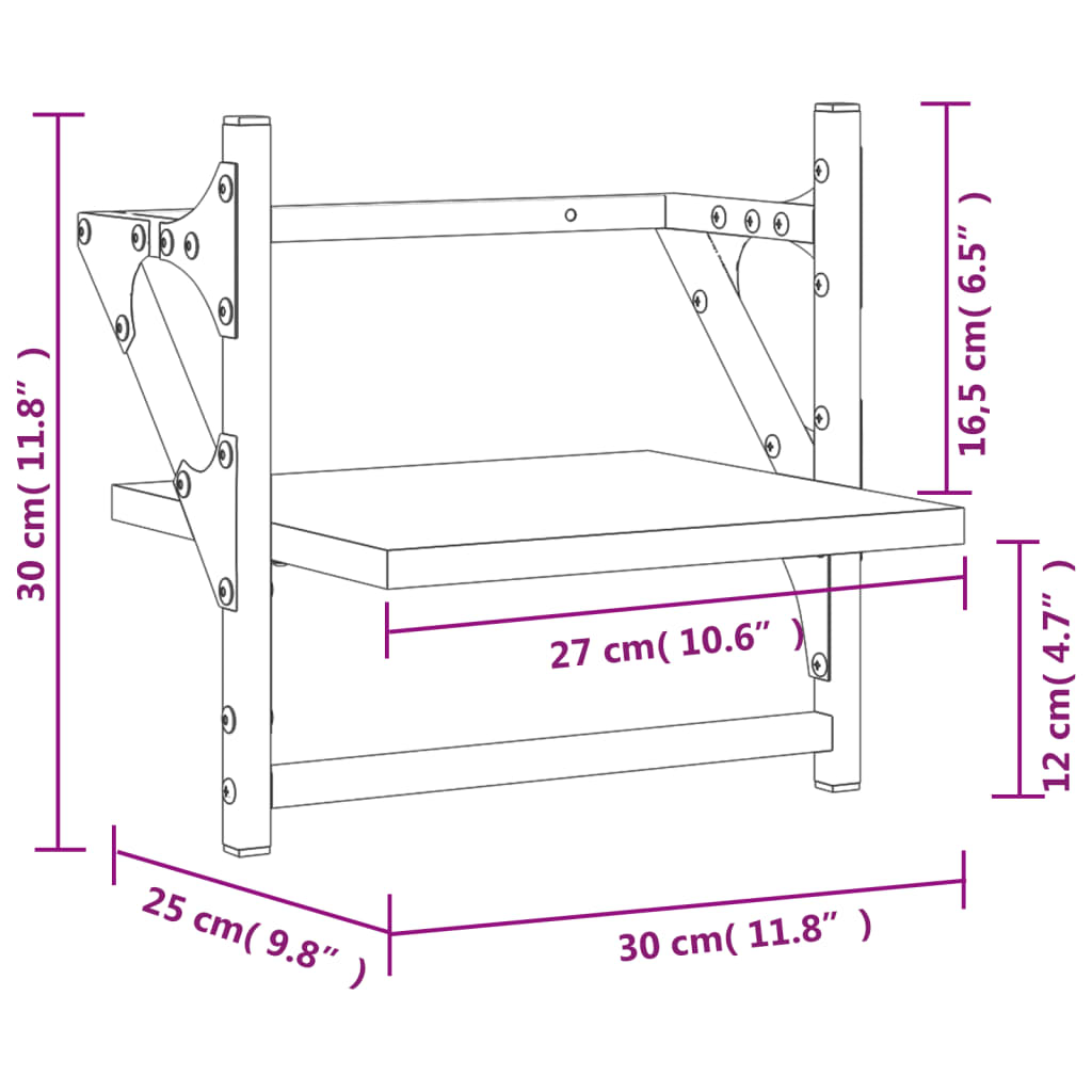 Wandschappen met stangen 2 st 20x25x30 cm