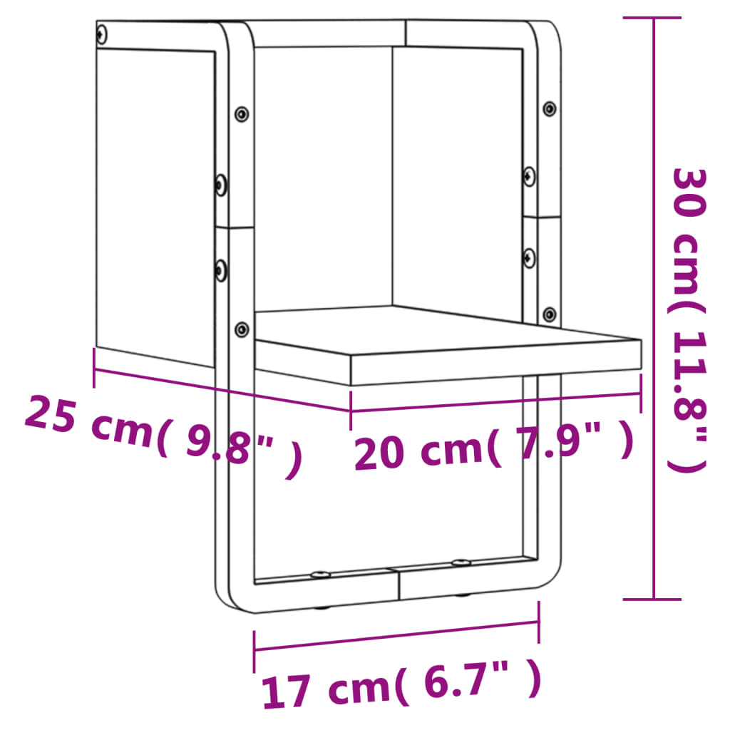 Etagère murale avec tige 20x25x30 cm couleur chêne