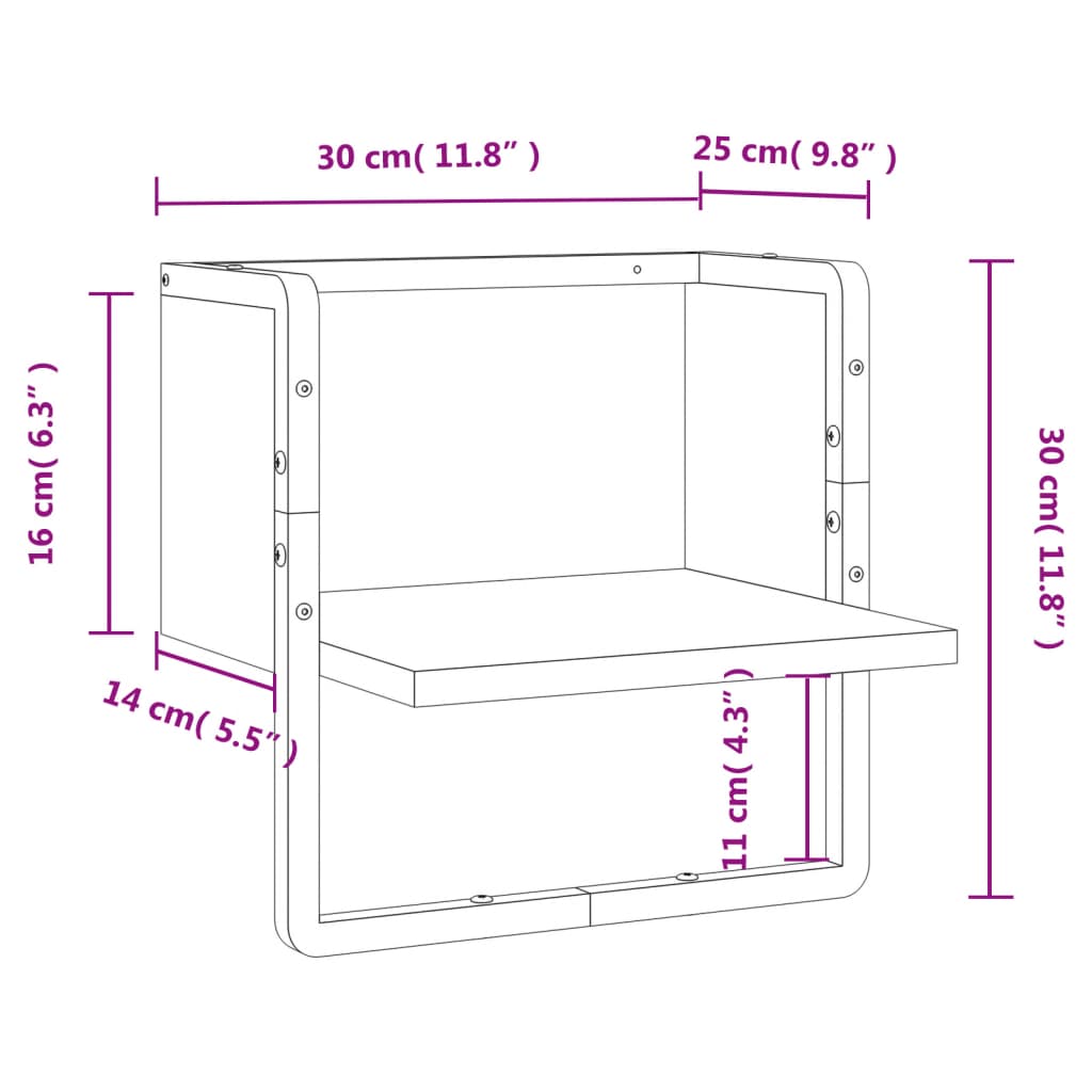 Etagère murale avec tige 20x25x30 cm couleur chêne