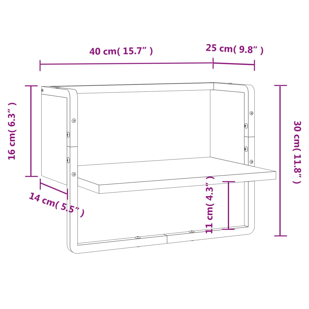 Wandschap met stang 20x25x30 cm eikenkleurig