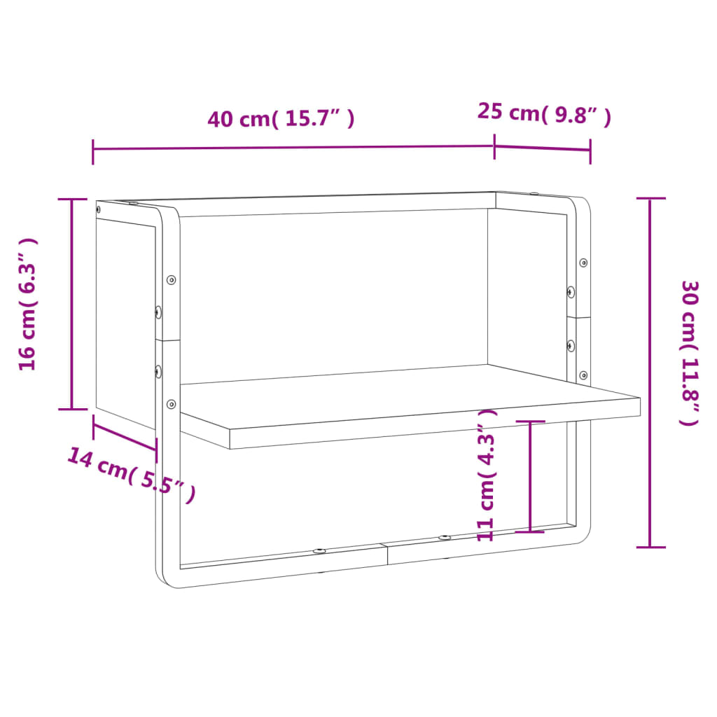 Etagère murale avec tige 20x25x30 cm couleur chêne