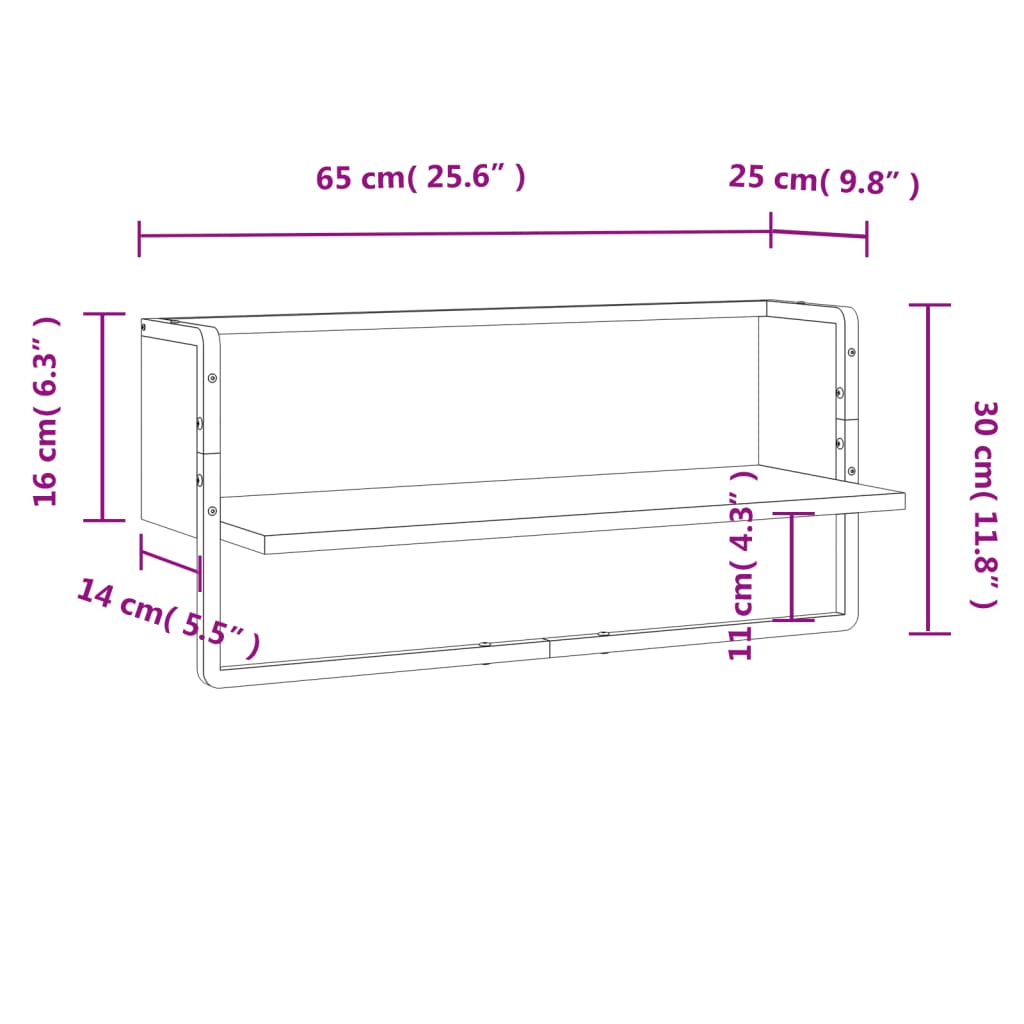 Etagère murale avec tige 20x25x30 cm couleur chêne