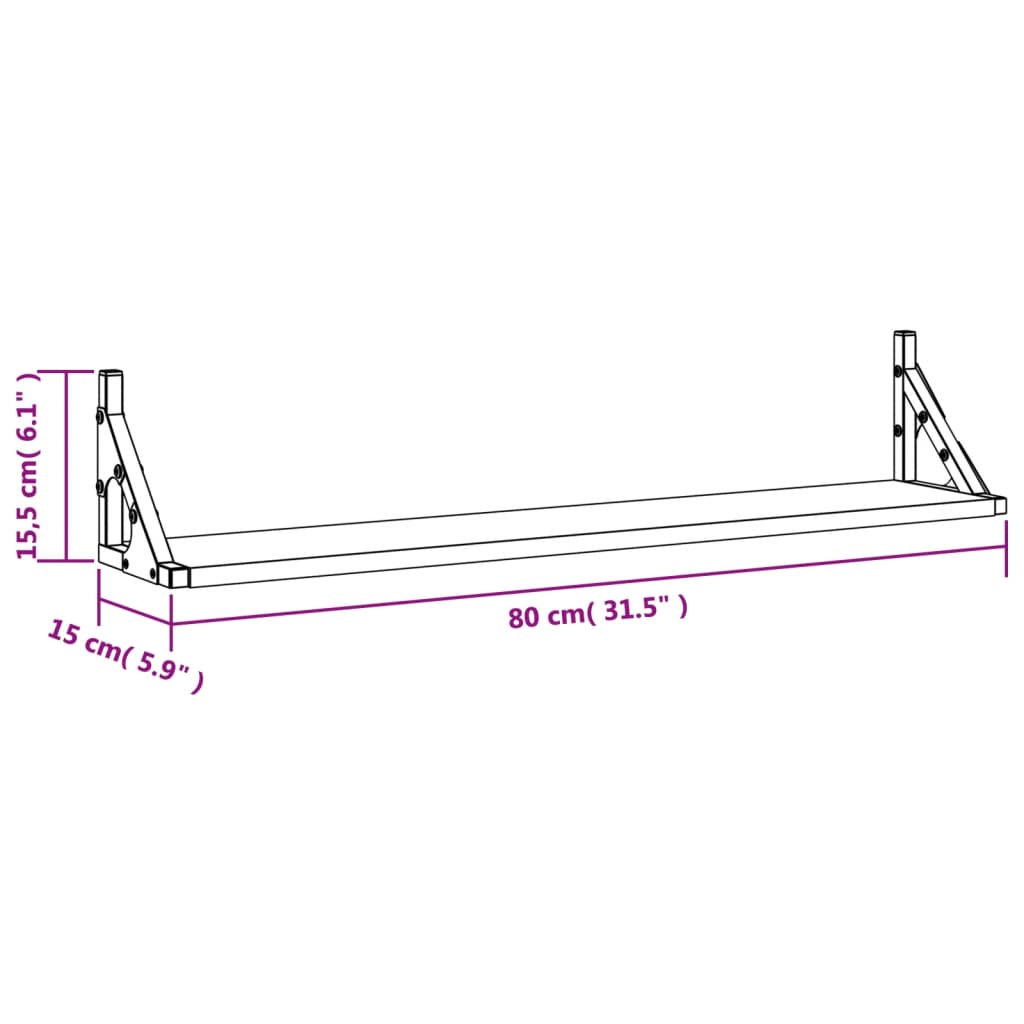 Wandschappen 2 st 60x15x15,5 cm gerookt eikenkleurig