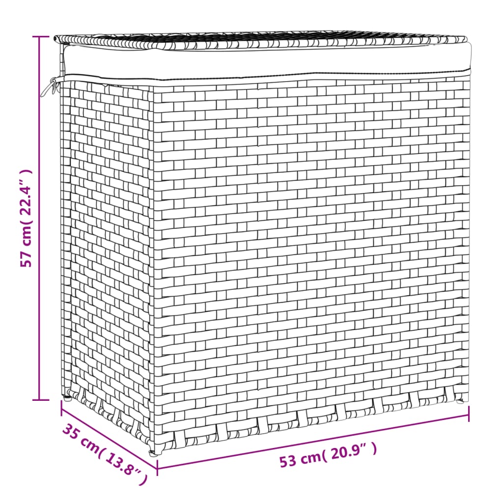 Panier à linge avec 2 compartiments 53x35x57 cm poly rotin