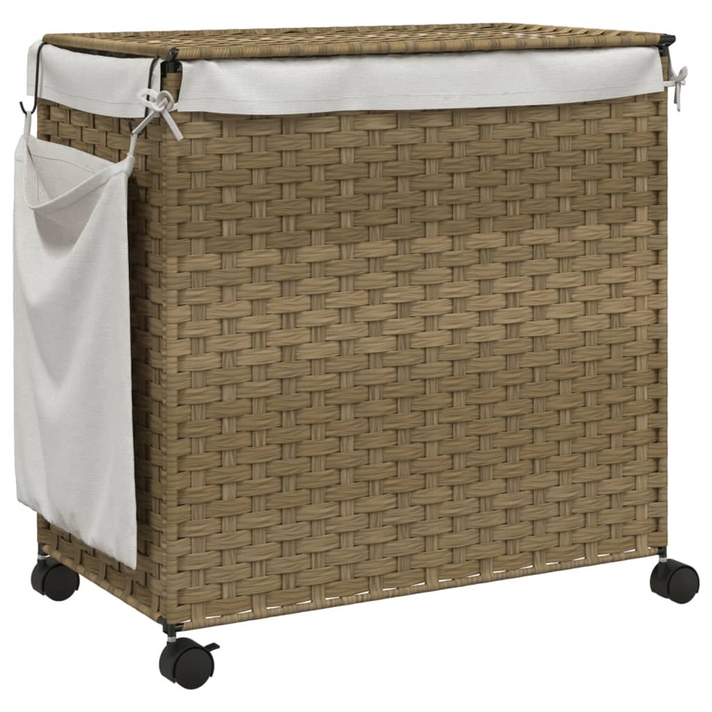 Wasmand op wielen 60x35x60,5 cm rattan grijs