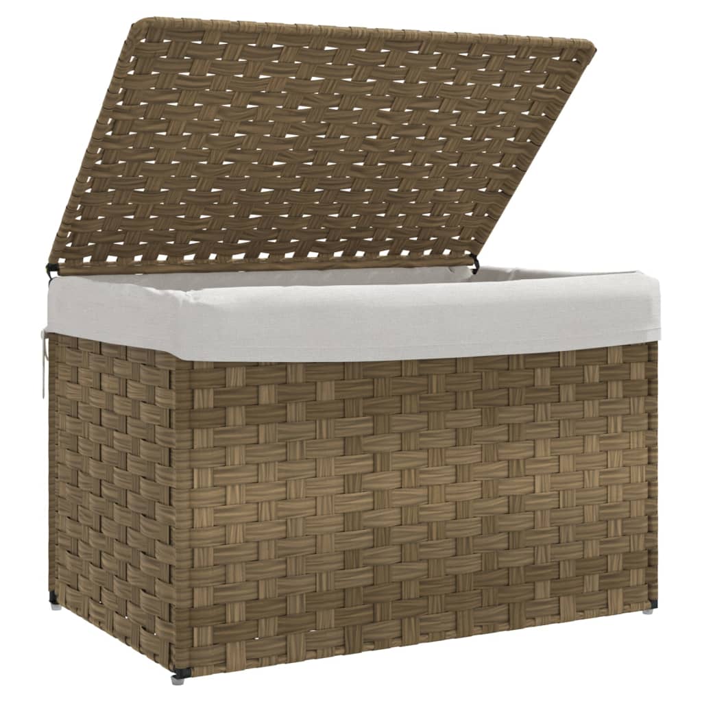 Wasmand met deksel 55,5x35x34 cm poly rattan zwart