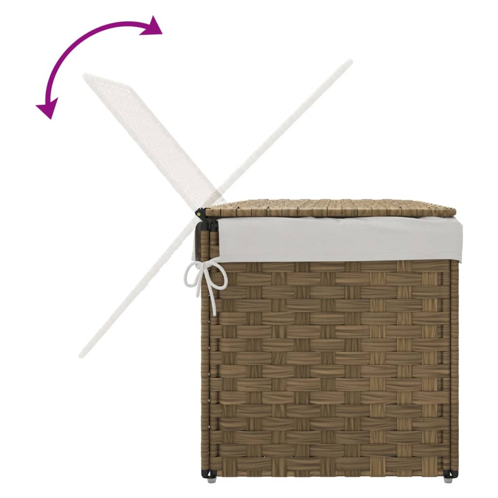 Wasmand met deksel 55,5x35x34 cm poly rattan zwart