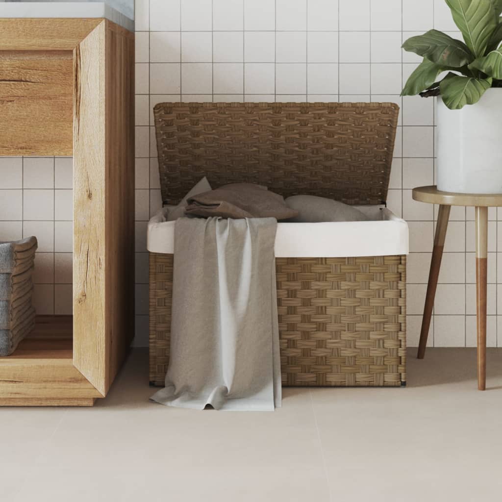 Wasmand met deksel 55,5x35x34 cm poly rattan zwart