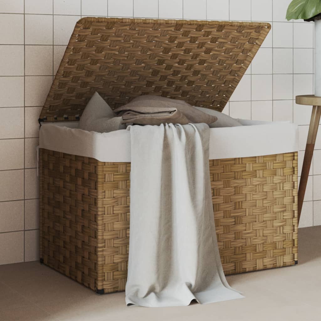 Wasmand met deksel 55,5x35x34 cm poly rattan