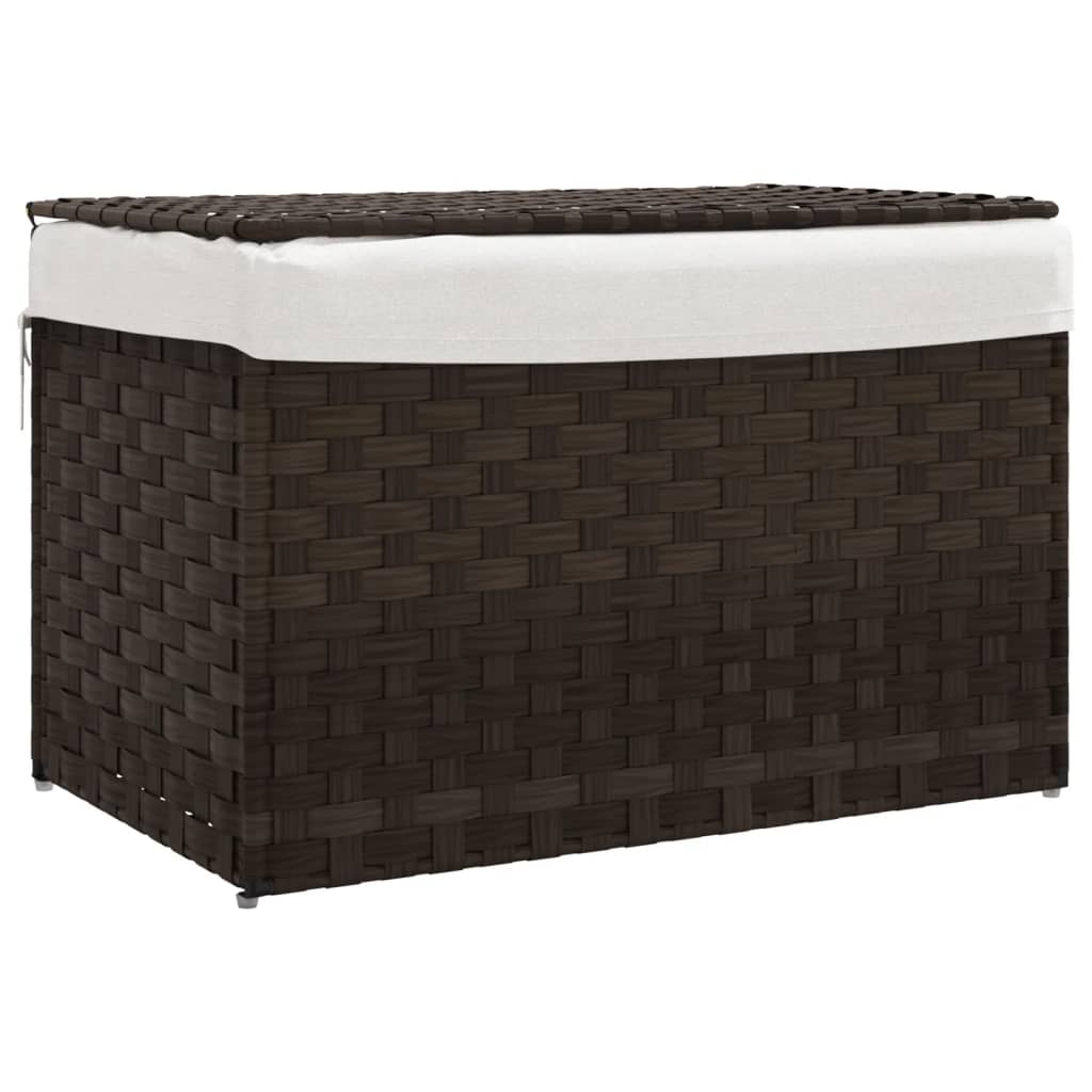 Wasmand met deksel 55,5x35x34 cm poly rattan zwart