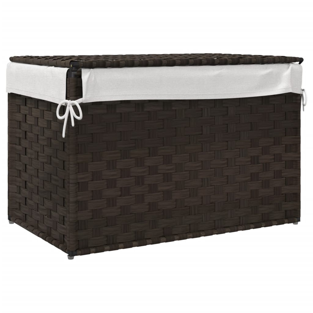 Wasmand met deksel 55,5x35x34 cm poly rattan zwart