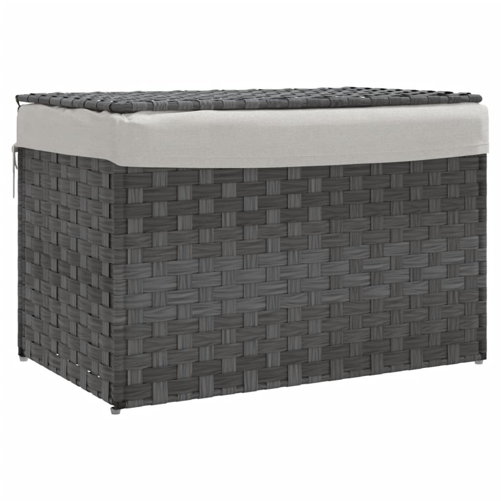 Wasmand met deksel 55,5x35x34 cm poly rattan zwart