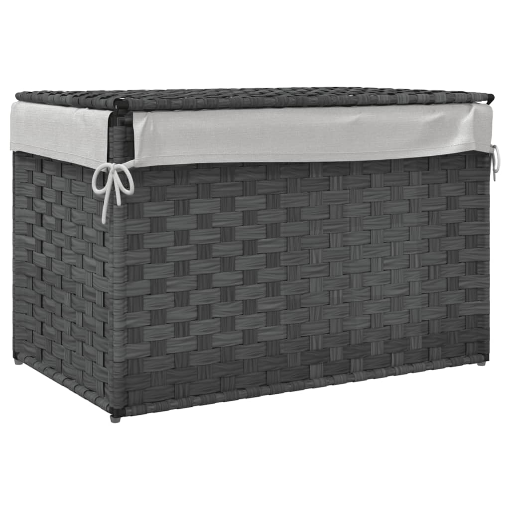 Wasmand met deksel 55,5x35x34 cm poly rattan zwart