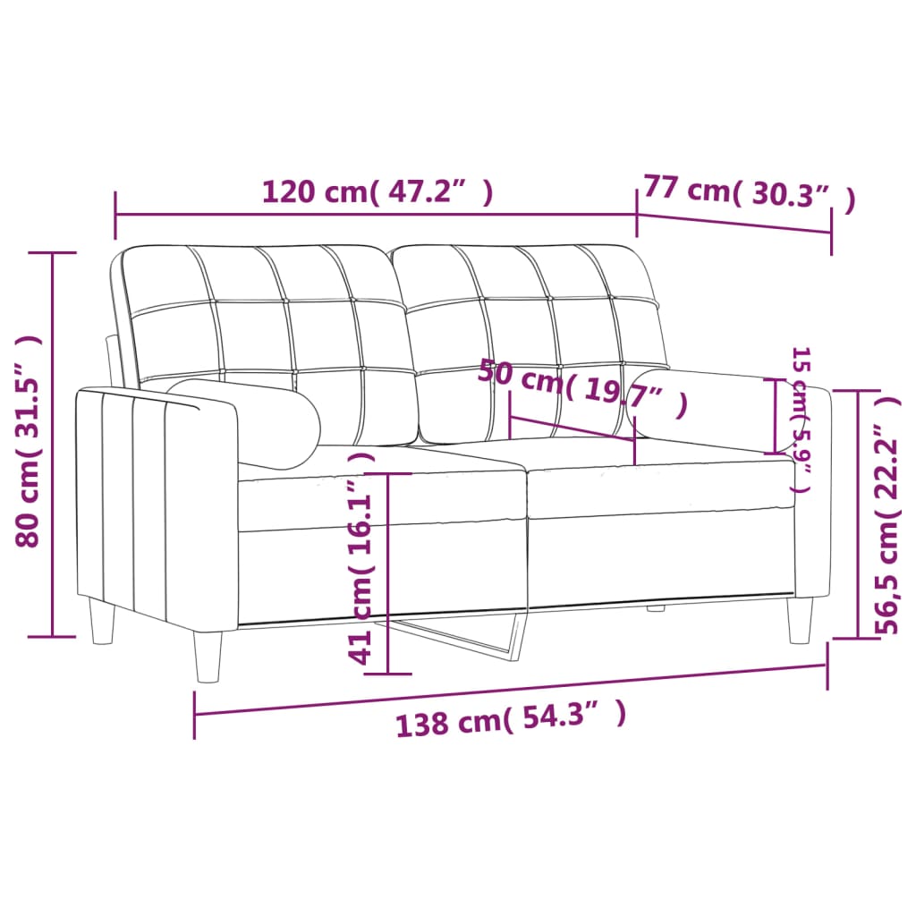 Canapé trois places avec coussins décoratifs, tissu 180 cm, crème