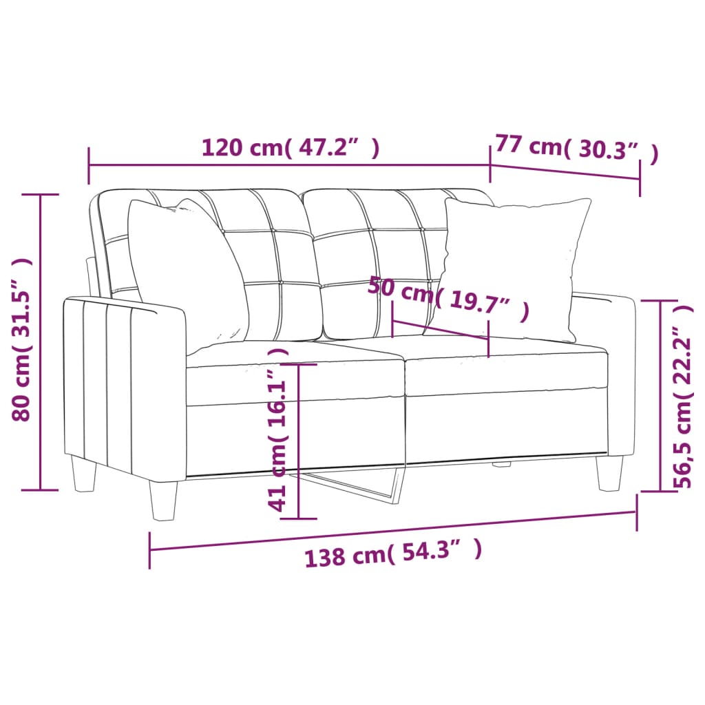 Tweezitsbank met sierkussens 120 cm kunstleer