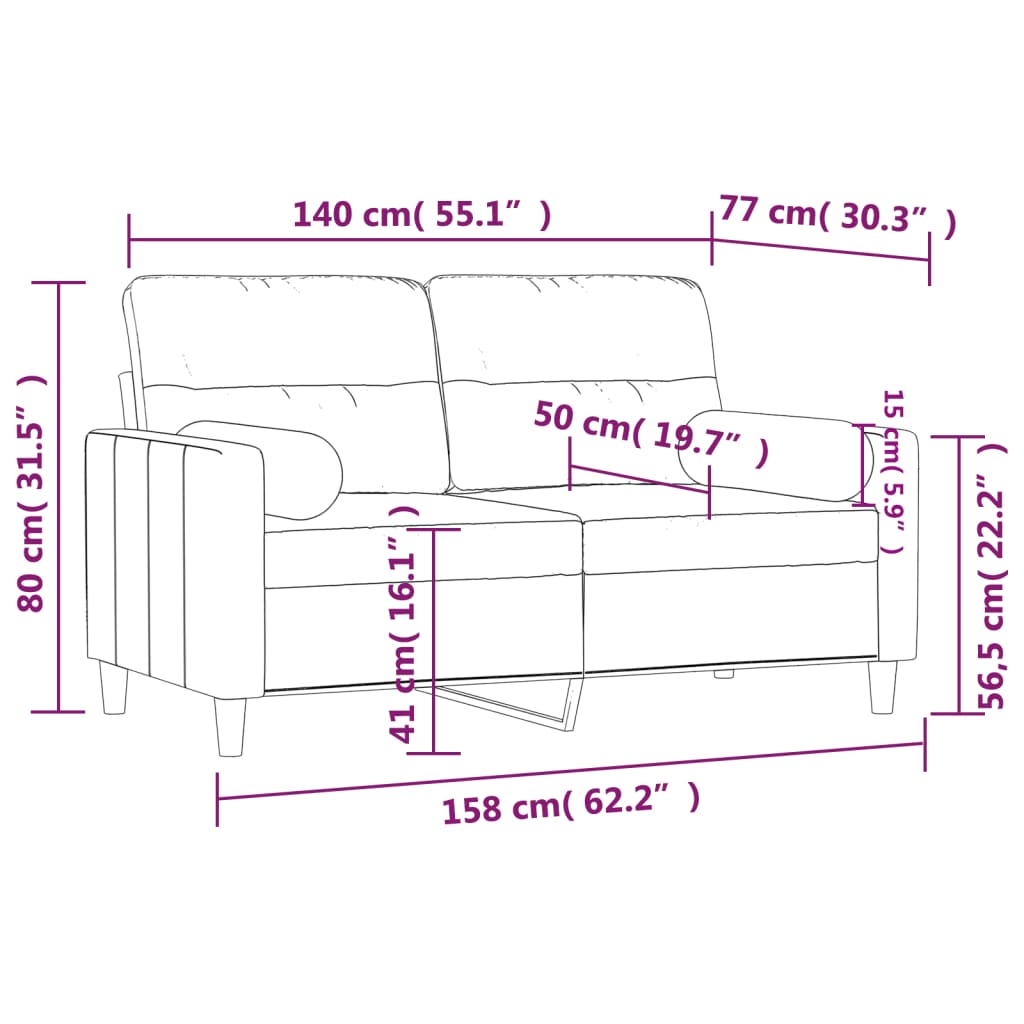 Canapé trois places avec coussins décoratifs 180 cm en tissu