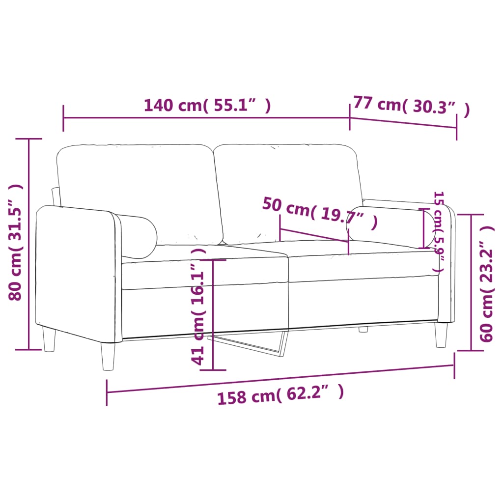 Tweezitsbank met sierkussens 140 cm fluweel roze