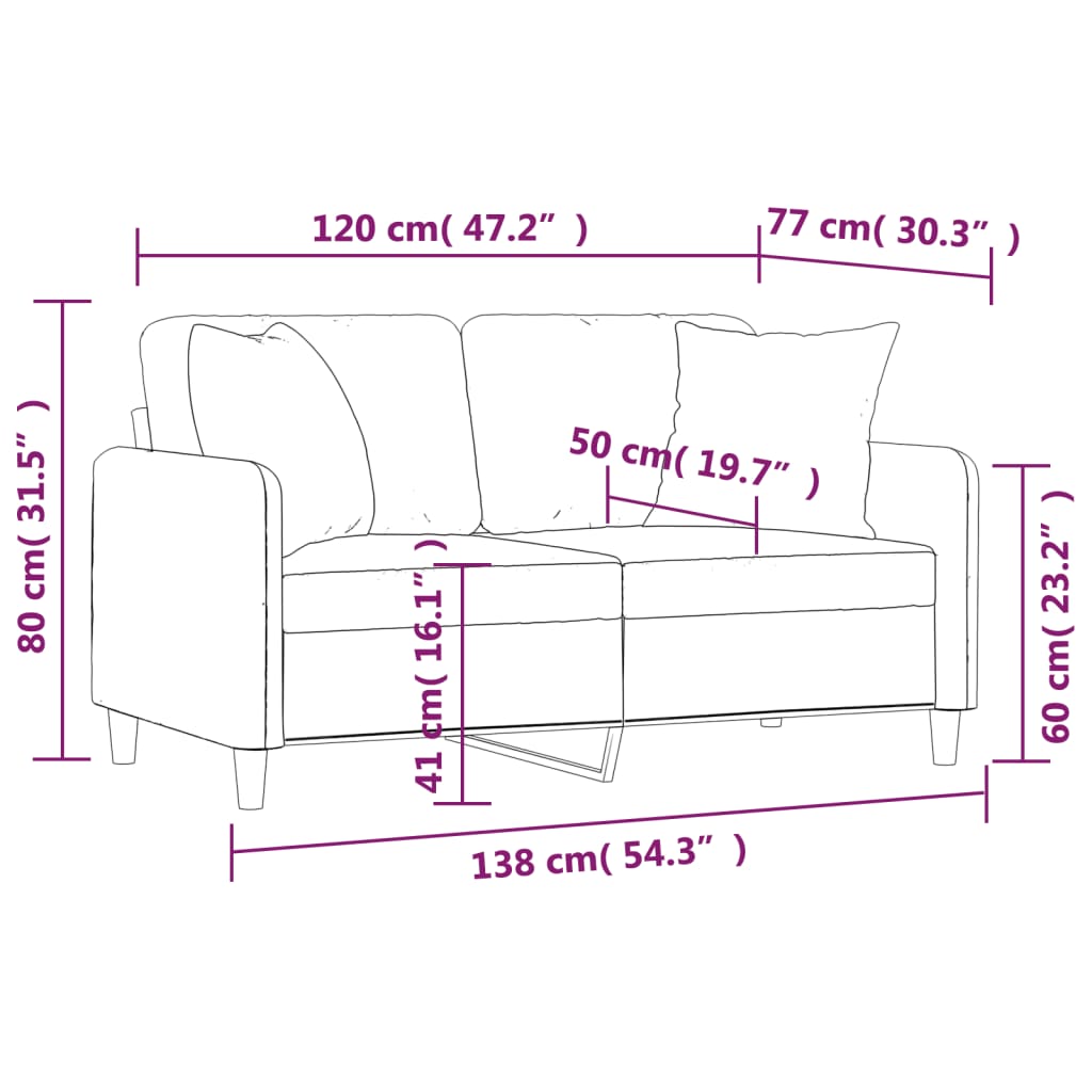 Tweezitsbank met sierkussens 120 cm stof