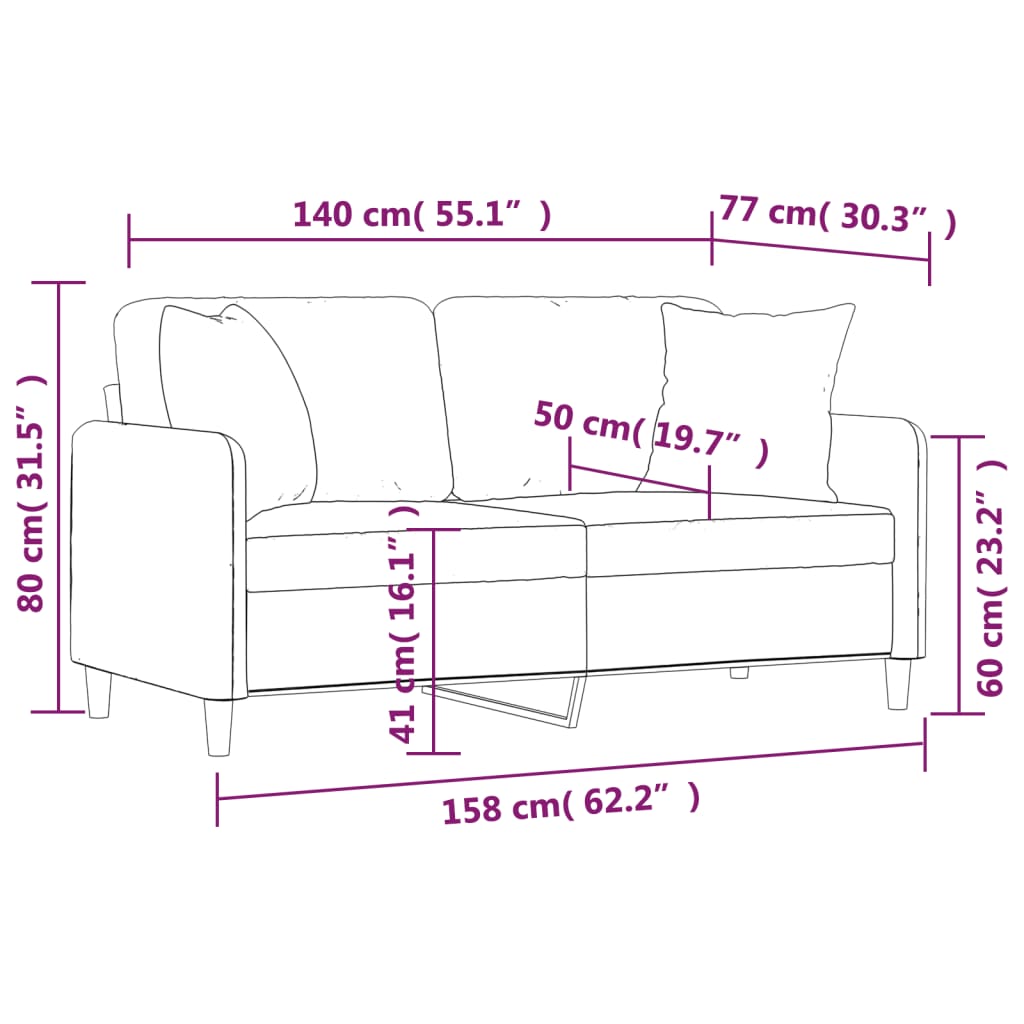 Tweezitsbank met sierkussens 120 cm stof