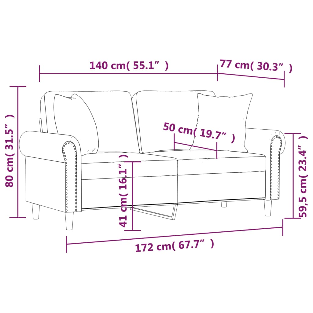 Tweezitsbank met sierkussens 140 cm kunstleer crèmekleurig