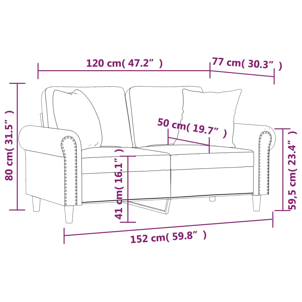 Tweezitsbank met sierkussens 120 cm fluweel roze