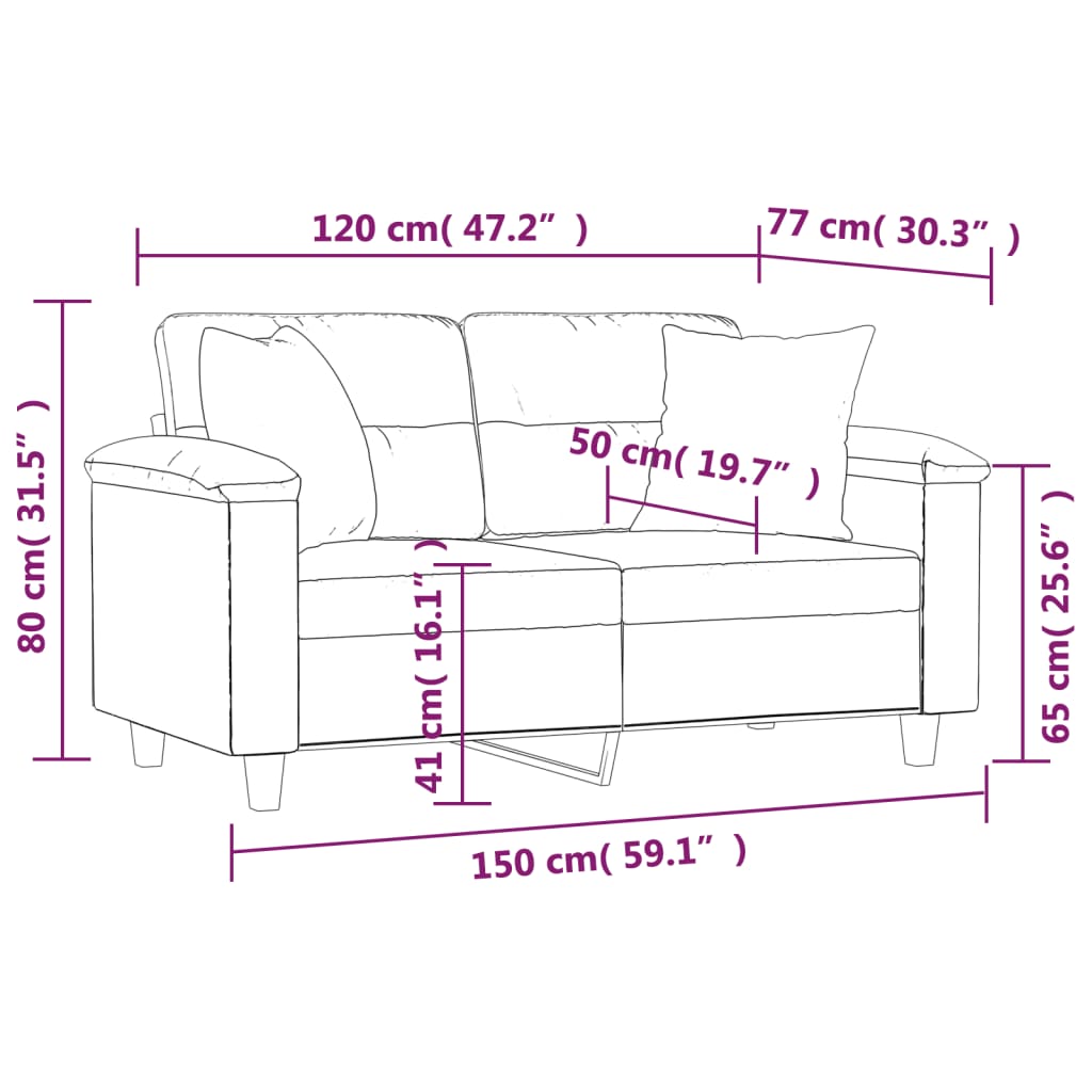 Driezitsbank met kussens 180 cm microvezelstof