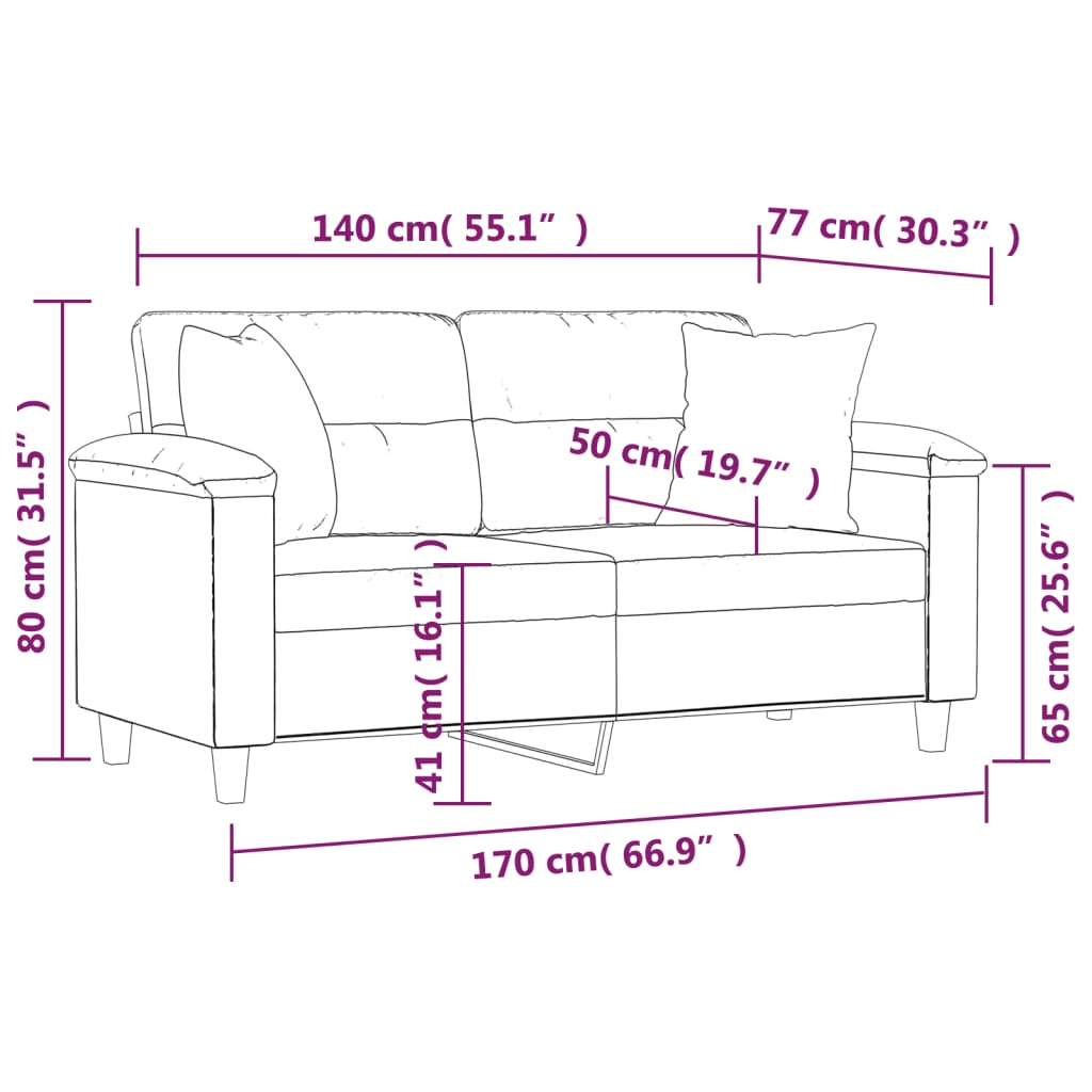 Driezitsbank met kussens 180 cm microvezelstof