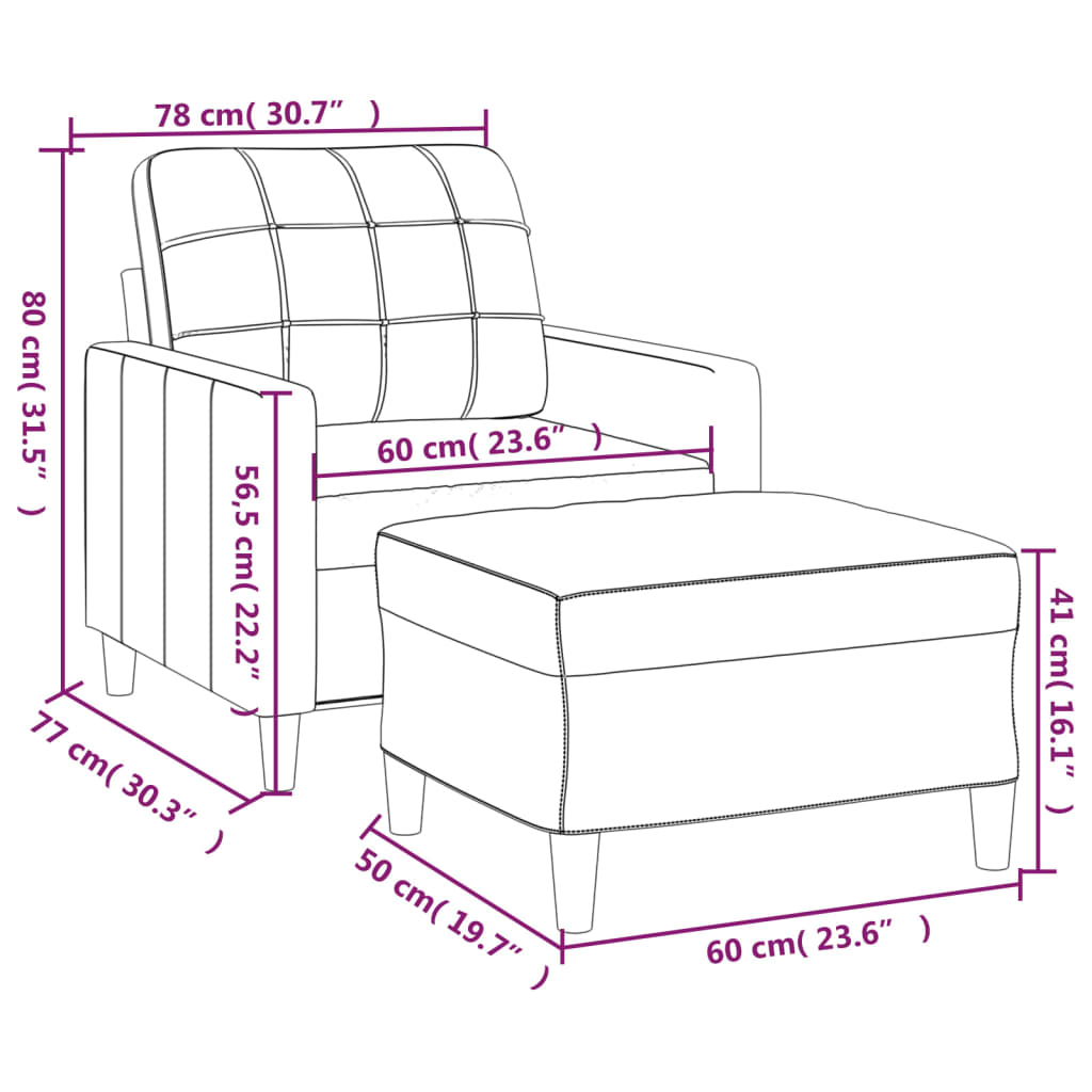 Fauteuil avec repose-pieds 60 cm en tissu