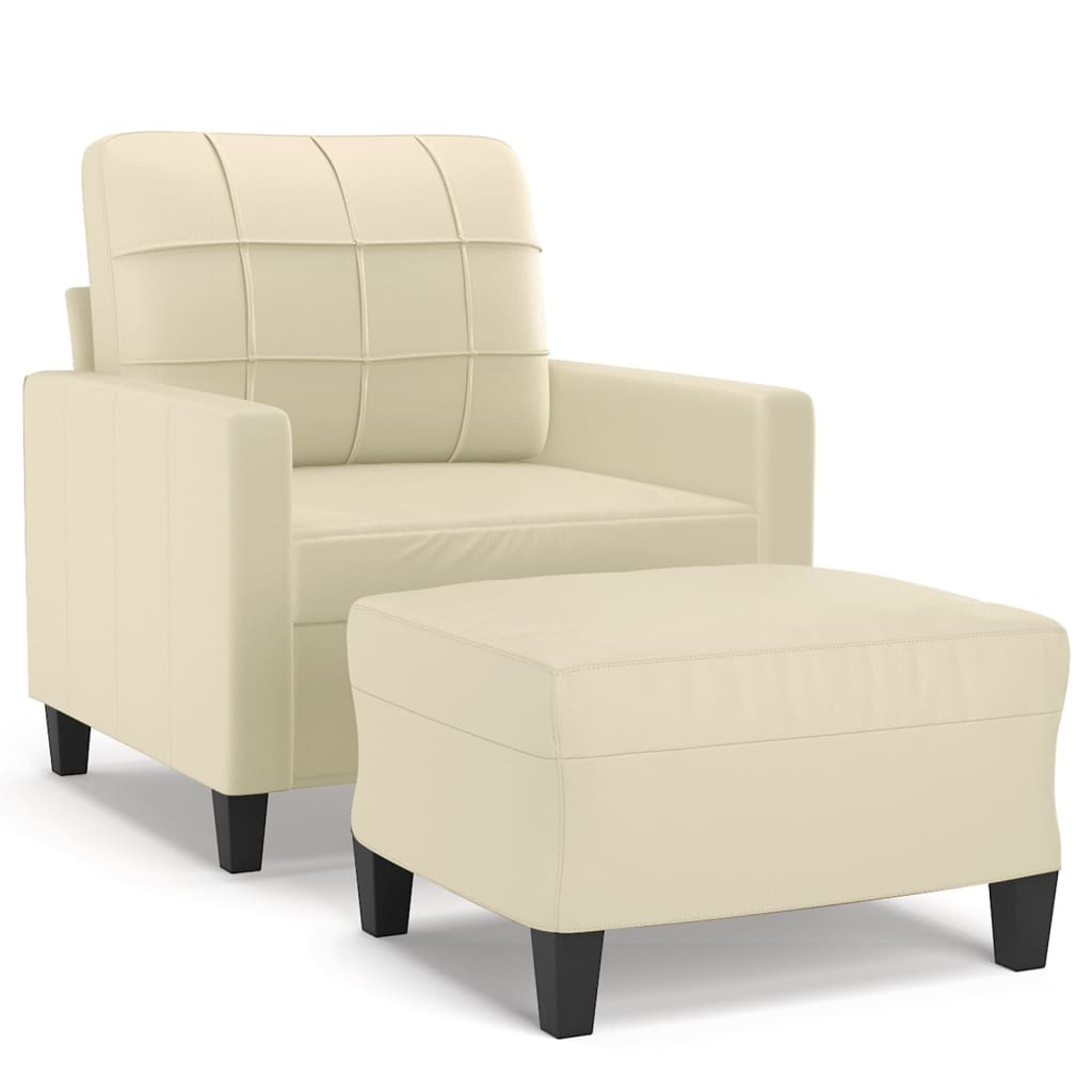 Fauteuil avec repose-pieds 60 cm cuir artificiel, crème