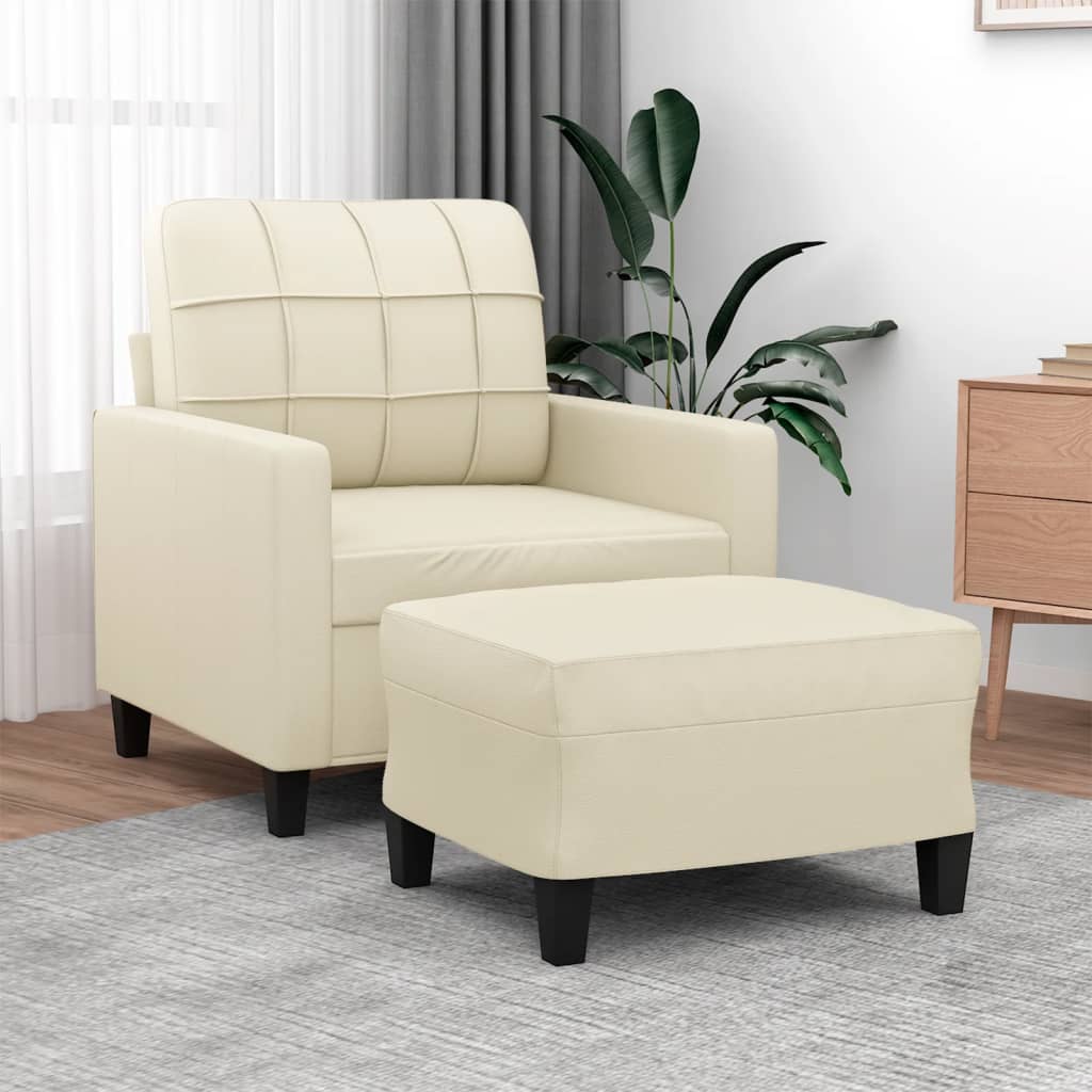 Fauteuil avec repose-pieds 60 cm cuir artificiel, crème