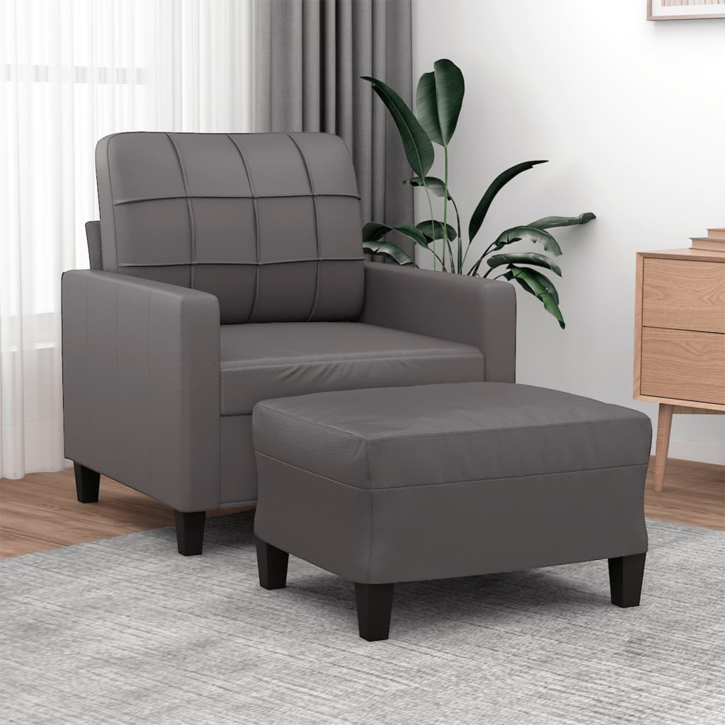 Fauteuil avec repose-pieds 60 cm cuir artificiel, crème