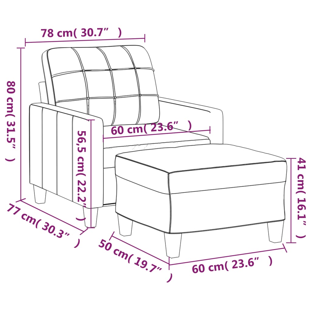 Fauteuil met voetenbank 60 cm kunstleer