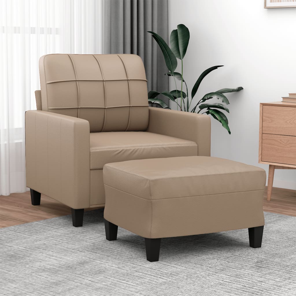 Fauteuil avec repose-pieds 60 cm cuir artificiel, crème