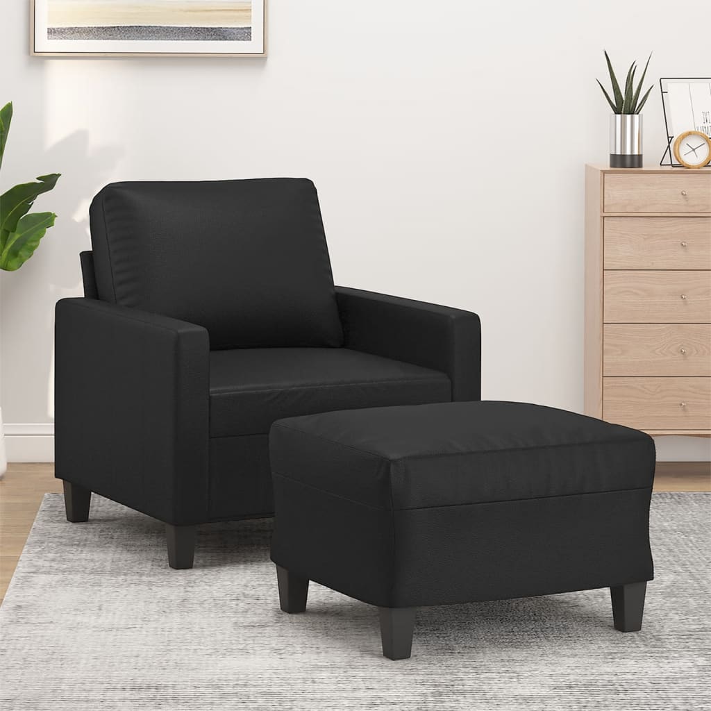 Fauteuil avec repose-pieds 60 cm cuir artificiel noir