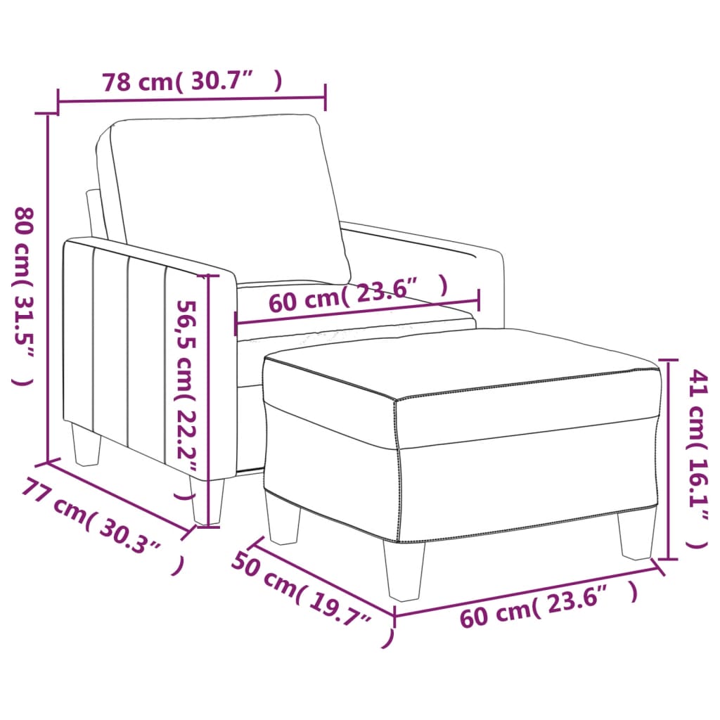 Fauteuil avec repose-pieds 60 cm cuir artificiel noir