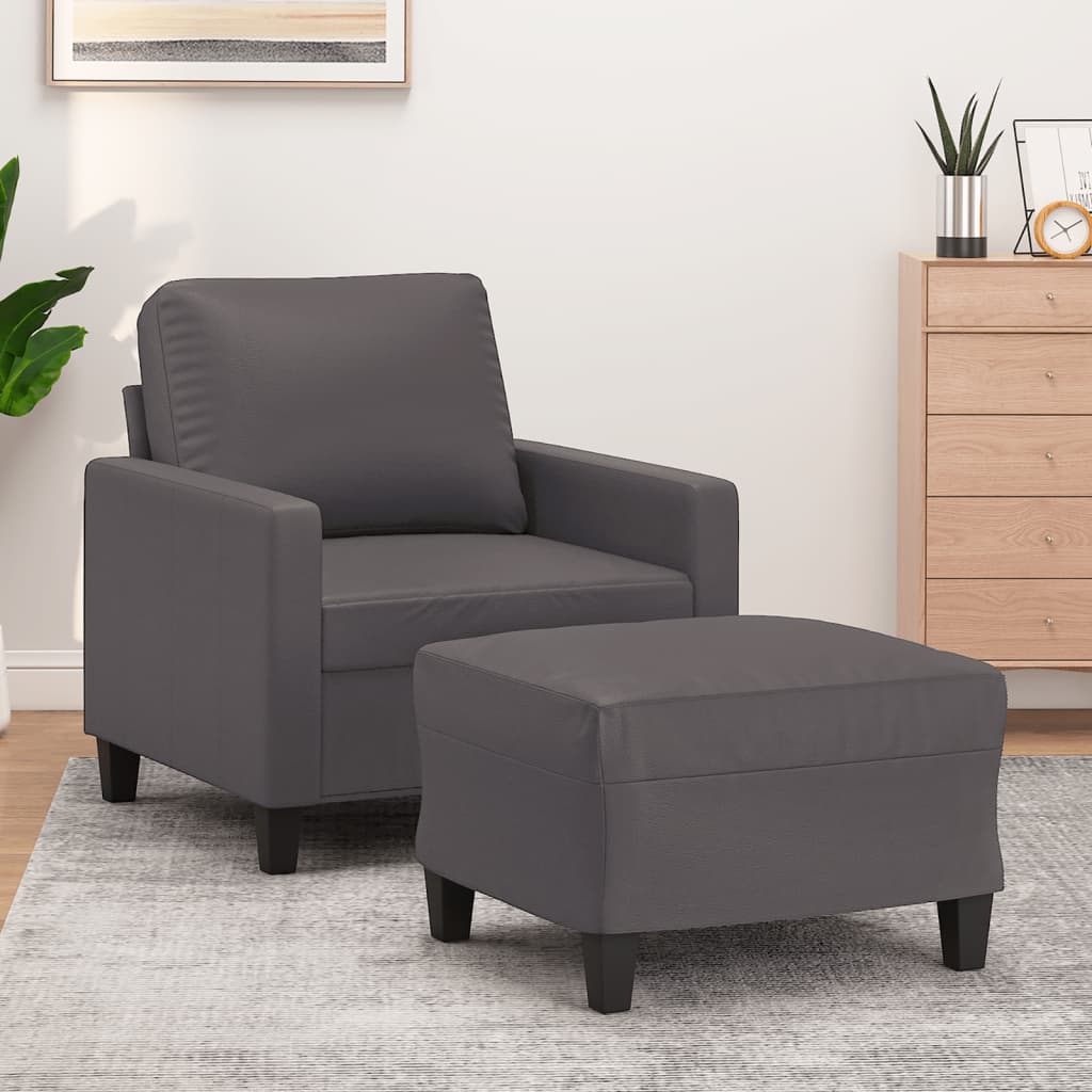 Fauteuil avec repose-pieds 60 cm cuir artificiel noir