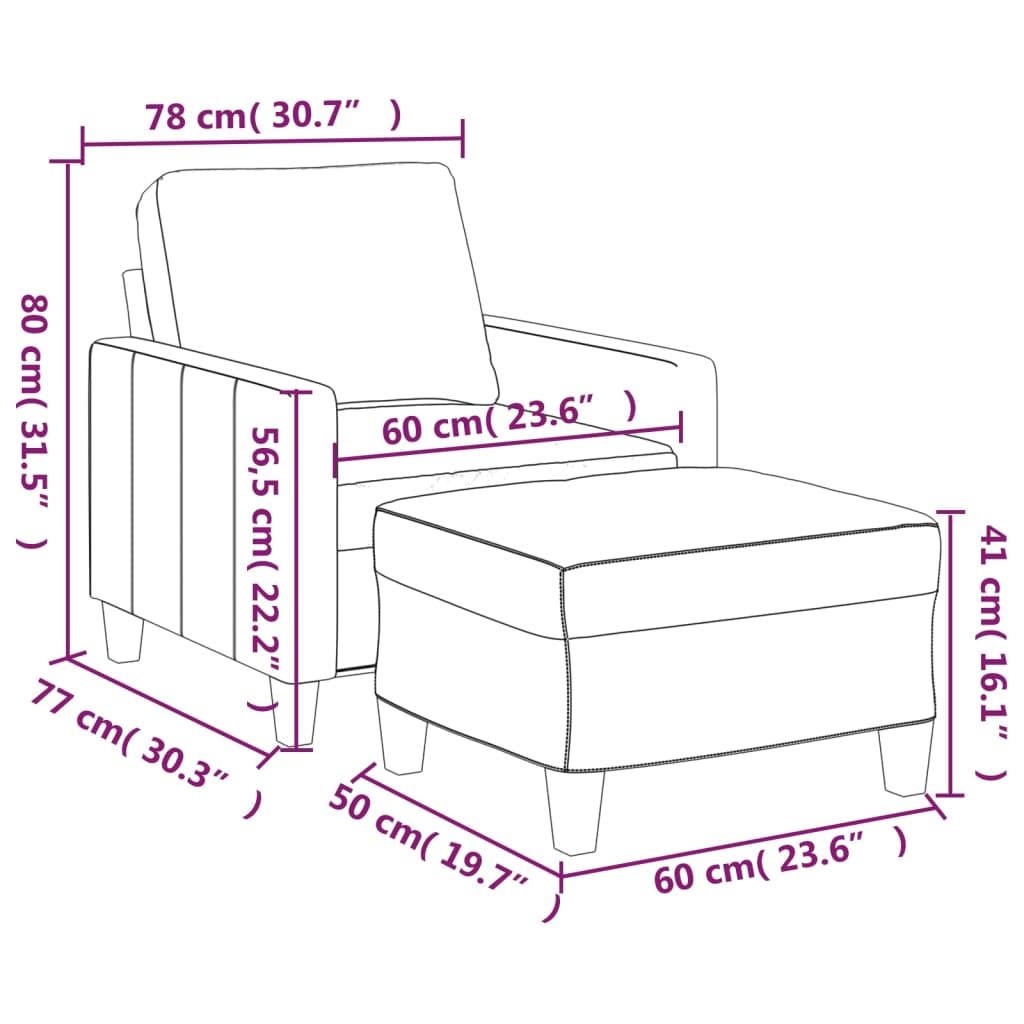 Fauteuil met voetenbank 60 cm kunstleer